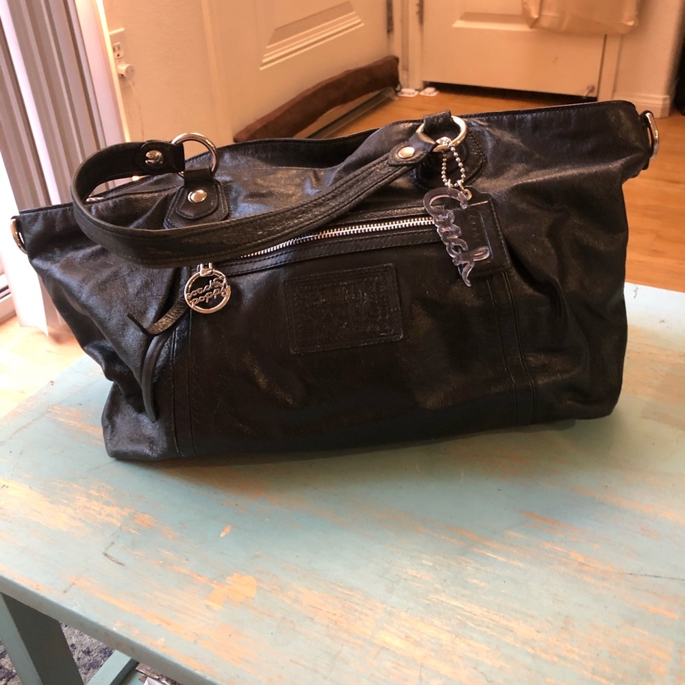 Coach Poppy- black leather messenger